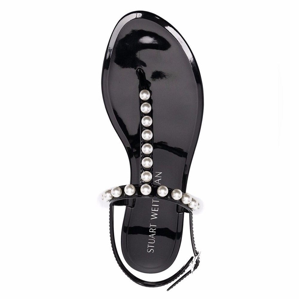 Stuart Weitzman Goldie Pearly Stud Jelly Sandals Black,9